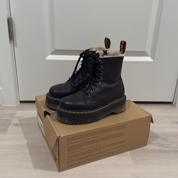 Dr. Martens Jadon Boot Faux Leather Fur Lined Platforms - Picture 3 of 5